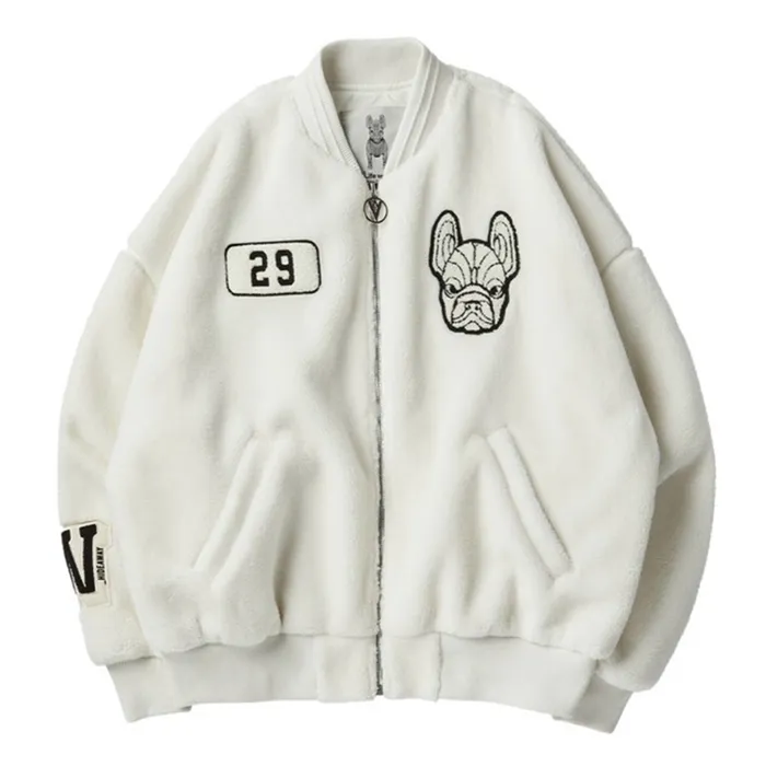 Áo Khoác Lông Lifework Bubbling Varsity Crop Jacket Màu Trắng