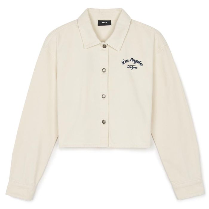 Áo Sơ Mi Nữ MLB Varsity Culsive Embroidered Crop Denim Shirt New York Yankees 3FDRV0144-07CRD Màu Trắng Kem Size XS