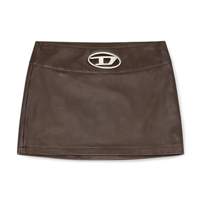 Chân Váy Diesel Leather Mini Skirt With Metal Logo A149590BNDR7ES Màu Nâu Size 38