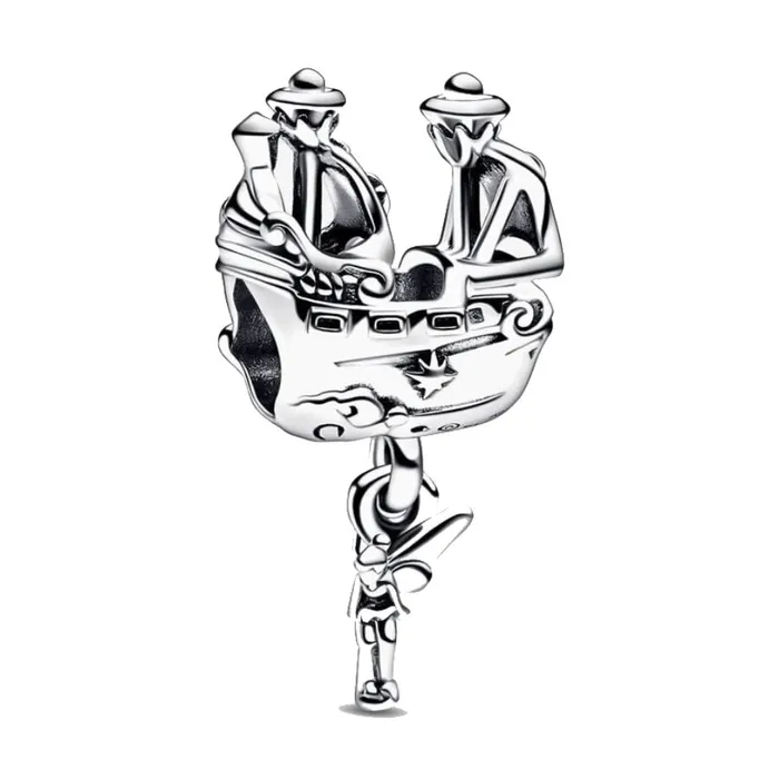 Hạt Vòng Charm Pandora Disney Tinkerbell & Captain Hook Pirate Ship Charm 792521C00 Màu Bạc