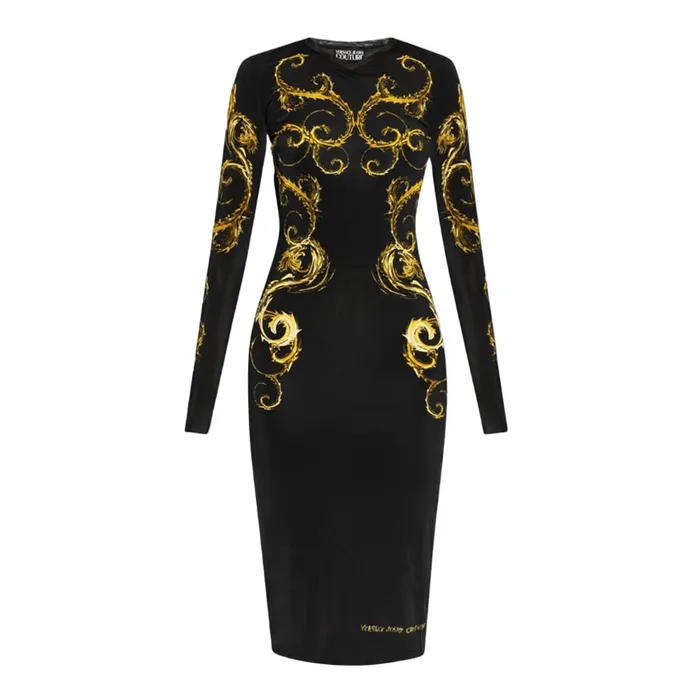 Váy Nữ Versace Jeans Couture Black With Baroque Printed 77HAO9P8JS419G89 Màu Đen Vàng Size 38