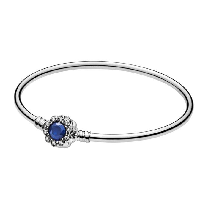 Vòng Đeo Tay Nữ Pandora Flower Clasp With Sea Blue Crystal And Clear Cubic Zirconia 598432C01 Màu Bạc Size 17