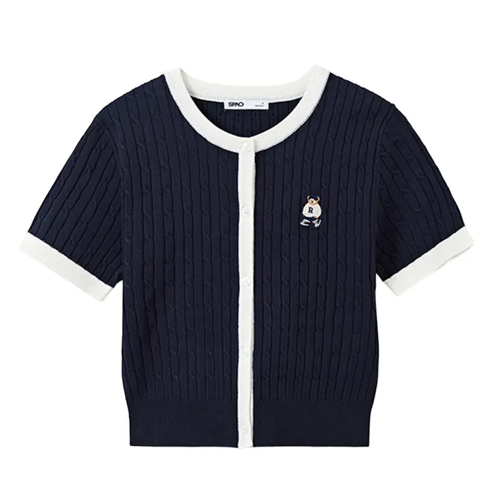 Áo Cardigan Nữ Spao Cable Crop Cardigan SPCKE37G42 Màu Xanh Navy Size S