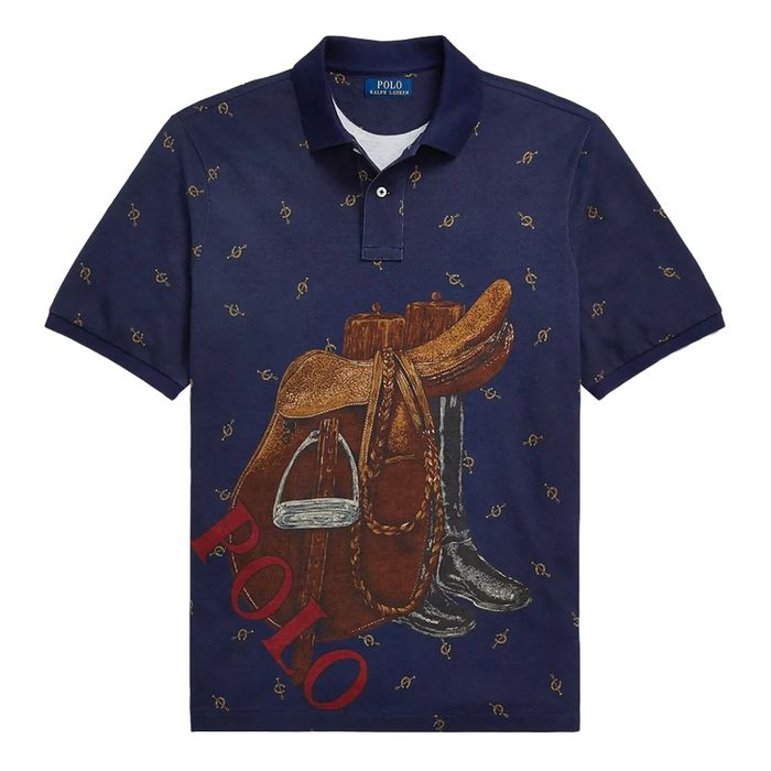 Áo Polo Nam Ralph Lauren Classic Fit Saddle-Print Mesh 332001 - NVY Màu Xanh Navy Size XS