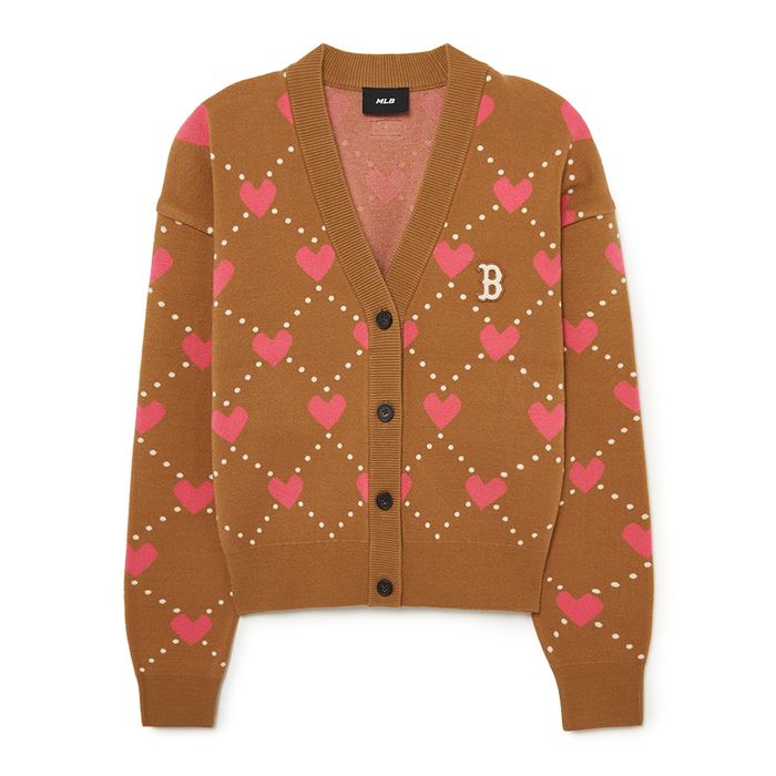 Áo Cardigan Nữ MLB Heart Cropped Cardigan Boston Red Sox 3FKCH0234-43CAS Màu Camel