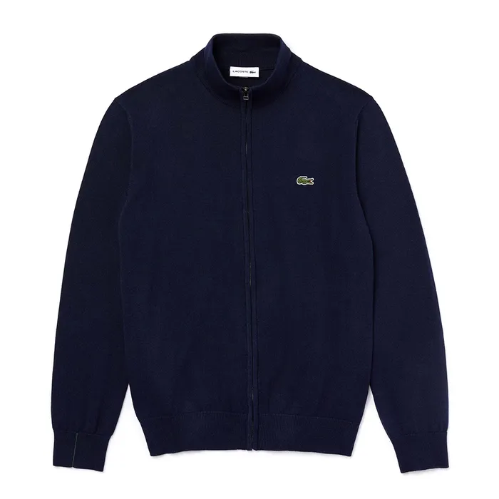 Áo Khoác Len Nam Lacoste Collar Organic Cotton Zippered Sweater AH1957 166 Màu Xanh Navy Size 4