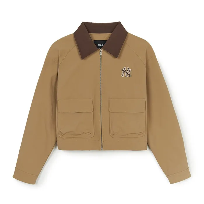Áo Khoác Nữ MLB Basic Collar Crop Work Jacket 3FJPB0146-50BGD Màu Be Size M