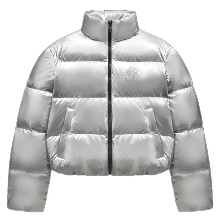 Áo Khoác Nữ MLB Women's Crop Metal Glossy Curve Padding New York Yankees 3FDJB2346-50SIS Màu Bạc