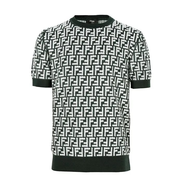 Áo Len Nam Fendi FF Logo Allover Crewneck Wool Short Sleeve FZX051 AR85 F1MTQ Màu Xanh Green Size 46