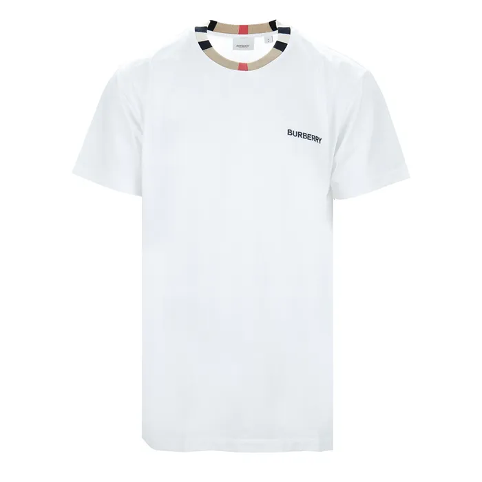 Áo Phông Nam Burberry Icon Stripe Trim In White 8078115 Tshirt Màu Trắng Size XS