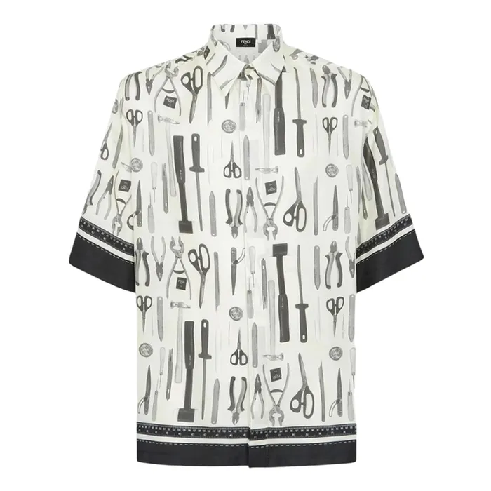 Áo Sơ Mi Nam Fendi Silk With Logo Printed Shirt FS0966 AR65 F1MTG Màu Kem/Đen Size 39