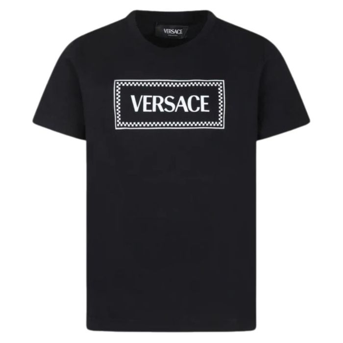 Áo Thun Versace In Black With Logo Embroidered T-Shirt 1000239 1A11689 2B020 Màu Đen Size 14Y
