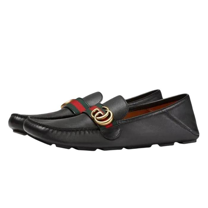 Giày Lười Nam Gucci GG Black Leather With GG Logo 450891 DTM10 1060 Màu Đen Size 5