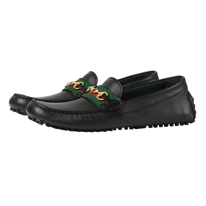 Giày Lười Nam Gucci Mocca Leather With GG Logo 6246981XH101066 Màu Đen Size 5.5