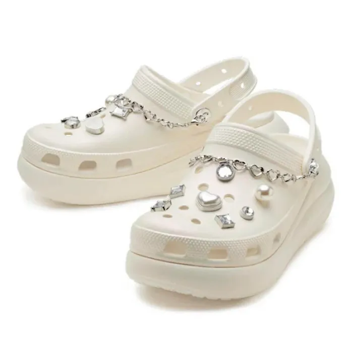Giày Sục Nữ Crocs Crush Jeweled Klompen Chalk Chalk 210457-0WV Màu Trắng Kem Size 7 US