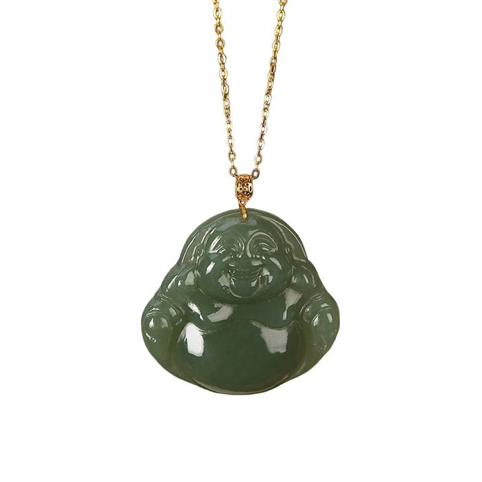 Mặt Dây Chuyền Nữ Lili Jewelry Đá Ngọc Bích Nữ Hình Phật Di Lặc LILI_452639 Màu Xanh Đậm