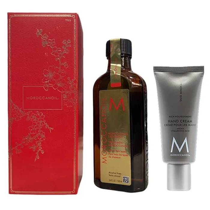 Set Tinh Dầu Dưỡng Tóc Và Kem Dưỡng Tay Moroccanoil Happy New Year 2 Món