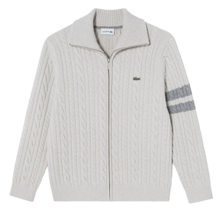 Áo Cardigan Nam Lacoste Cable Cuff Cardigan AH302E-54N XFJ Màu Ghi Size 3
