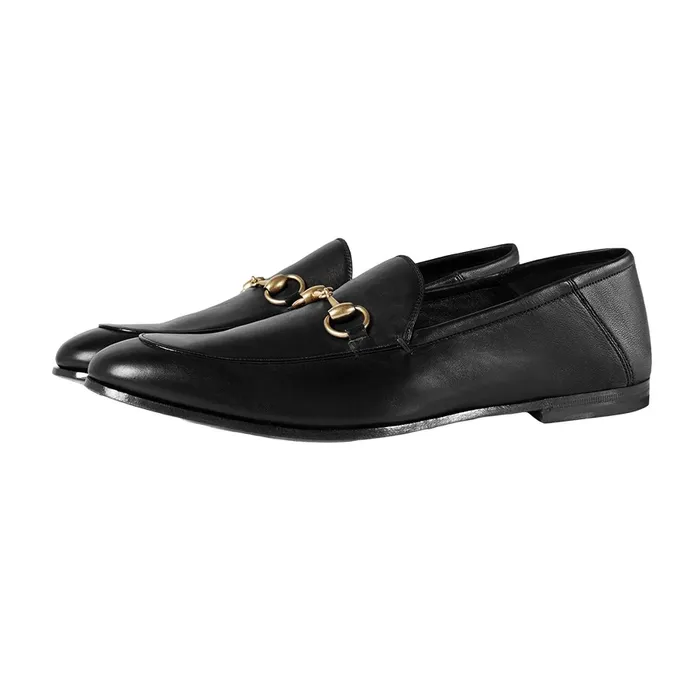 Giày Lười Nam Gucci Black Leather Loafer With Horsebit 407314 Màu Đen Size 6.5