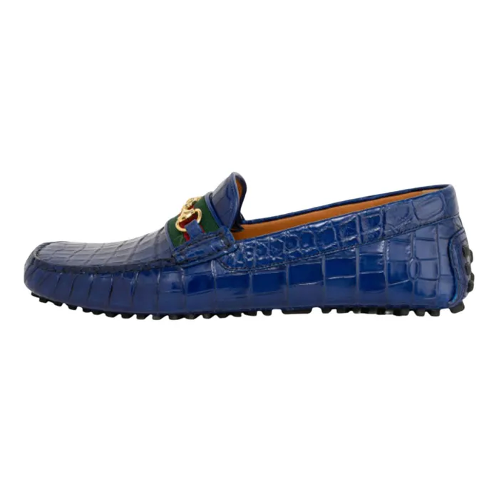 Giày Lười Nam Gucci GG Crocodile Blue Leather - 661355 L2410 4570 Màu Xanh Size 6.5