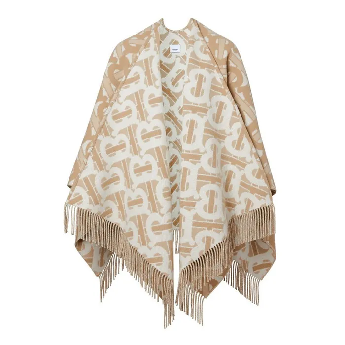 Khăn Choàng Nữ Burberry Monogram Merino Wool Cashmere Jacquard In Beige Màu Be Hoạ Tiết