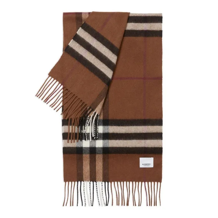 Khăn Quàng Cổ Burberry Classic Check Fringed Scarf Birch Brown 8037147 2 Màu Nâu Kẻ