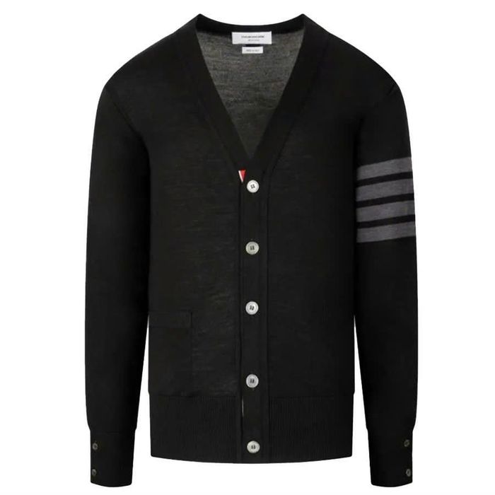 Áo Cardigan Nam Thom Browne 4-Bar V-Neck Màu Đen Size 2