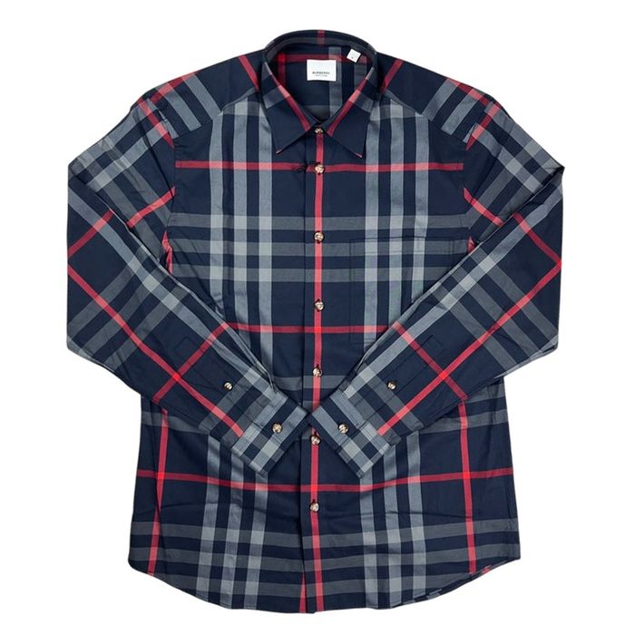 Áo Sơ Mi Nam Burberry Claverdon Check Shirt In Navy With Grey Long Sleeved Màu Xanh Kẻ Size L