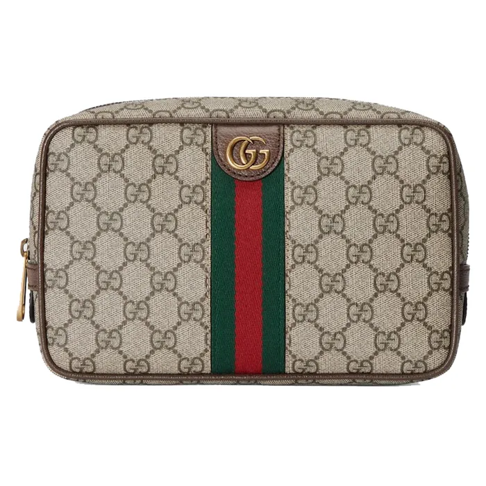Túi Cầm Tay Nam Gucci Savoy Toiletry Case With Web ‎760019 96IWT 8745 Màu Be Nâu