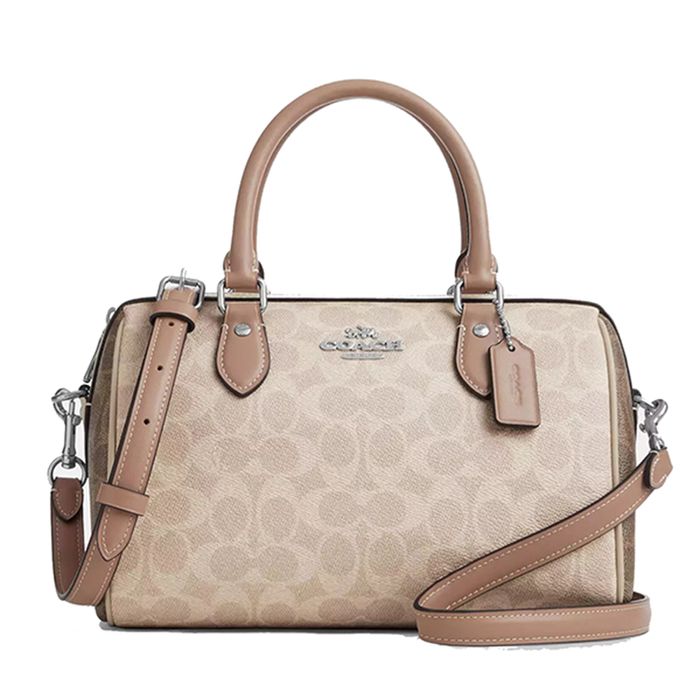 Túi Xách Nữ Coach Rowan Satchel Bag In Blocked Signature Canvas Silver/Sand/Taupe Multi CW377 Màu Be Nâu