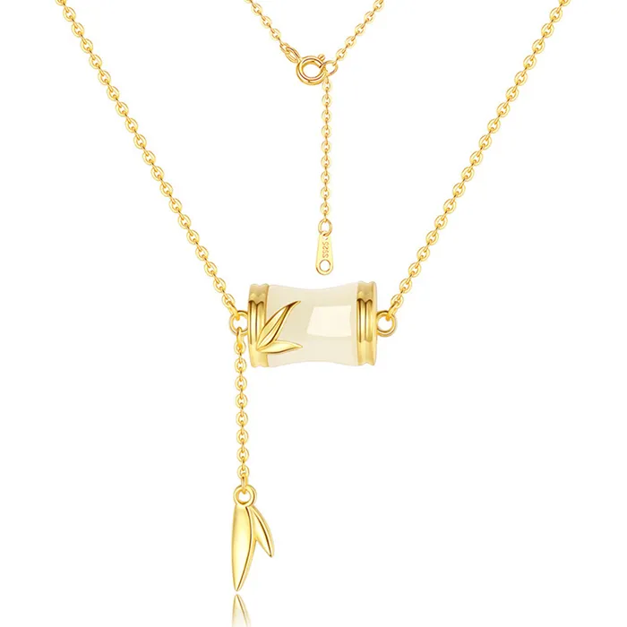 Dây Chuyền Nữ Lili Jewelry Bạc Đính Ngọc Bích Hetian Cây Trúc Araya LILI_098969 Màu Vàng Gold