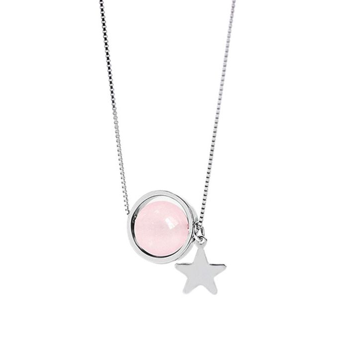 Dây Chuyền Nữ Lili Jewelry Đính Đá Phong Thủy Tự Nhiên Ember LILI_159900 (Thạch Anh Hồng) Màu Hồng Bạc