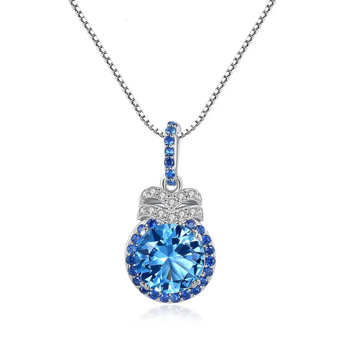 Dây Chuyền Nữ Lili Jewelry Đính Đá Topaz Tròn Aviana LILI_098157 Màu Xanh Bạc