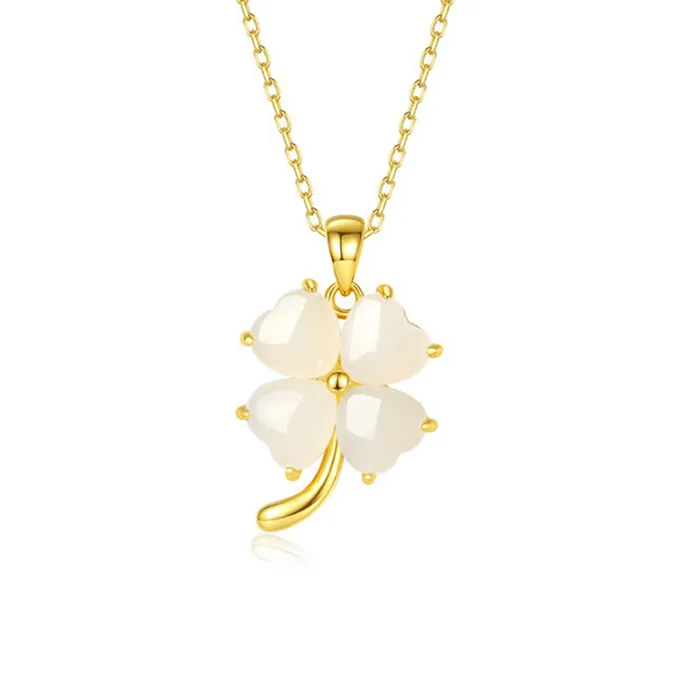 Dây Chuyền Nữ Lili Jewelry Đính Ngọc Bích Hetian Cỏ 4 Lá May Mắn Kiera LILI_745519 Màu Vàng