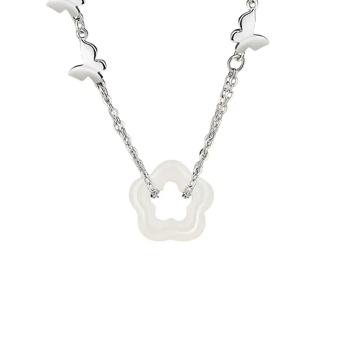 Dây Chuyền Nữ Lili Jewelry Đính Ngọc Bích Hetian Hoa Hồ Điệp Jamie LILI_105581 Màu Bạc