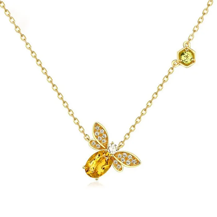 Dây Chuyền Nữ Lili Jewelry Mạ Vàng Đính Đá Citrine Ong Nhỏ LILI_547779 Màu Bạc