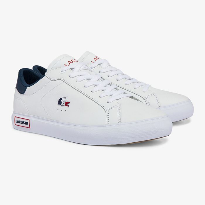 Giày Thể Thao Lacoste Men's Powercourt Leather 3 Color Sneakers RZ1034M 53G 407 Màu Trắng - Xanh Size 42.5