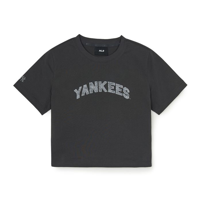 Áo Croptop Nữ MLB Denimlike Lettering Big Lux Crop Tshirt New York Yankees 3FTSM0553-50CGS Màu Xám Đậm Size S