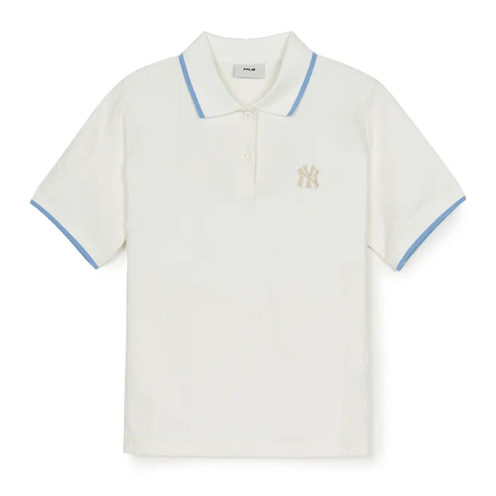 Áo Polo MLB Dia Monogram Tonal Jacquard Polo New York Yankees 3FPQM0353-50IVS Màu Trắng Kem Size S