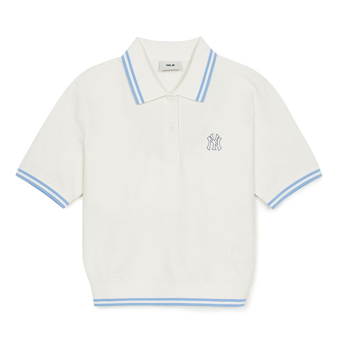Áo Polo Nữ MLB Basic Crop Polo New York Yankees 3FPQB0253-50IVS Màu Trắng Kem Size M