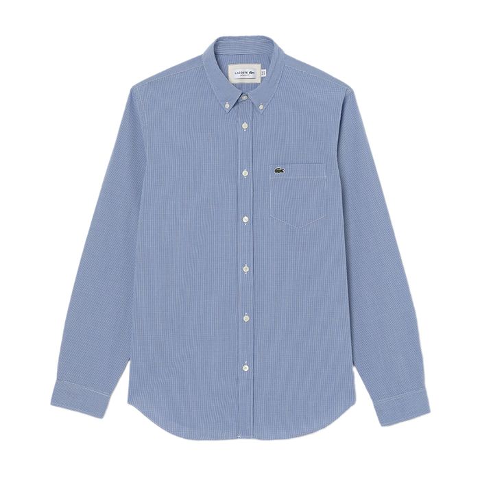 Áo Sơ Mi Nam Lacoste Men's Regular Fit Cotton Poplin Shirt CH2564 LMQ Màu Kẻ Xanh Trắng Size 39 N-TL