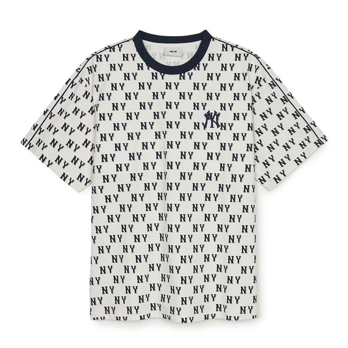 Áo Thun MLB Classic Monogram Sporty Panel Pattern T-Shirts New York Yankees 3ATSM0553-50CRS Màu Kem Size M