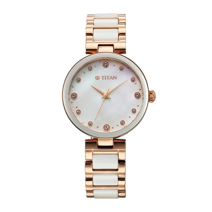 Đồng Hồ Nữ Titan Purple Ceramics Watch 95214KD02 Màu Trắng Vàng Hồng