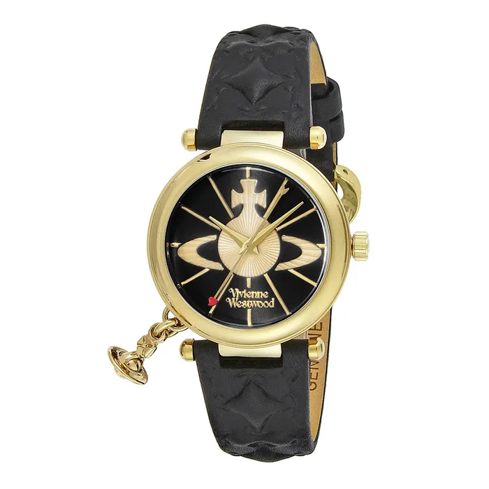 Đồng Hồ Nữ Vivienne Westwood Orb Gold Black Leather Quartz VV006BKGD Màu Đen Vàng