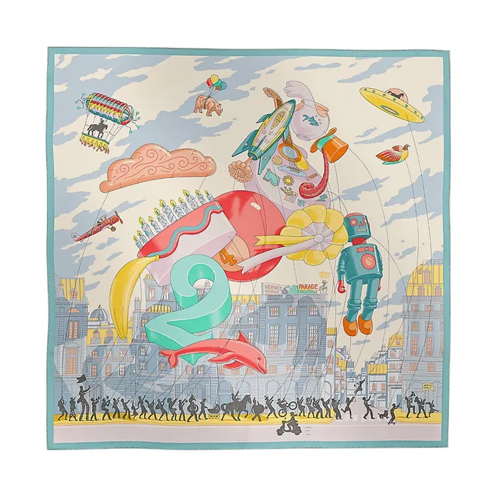 Khăn Lụa Nữ Hermès Hermès Parade Scarf 90 Màu Xanh/Hồng