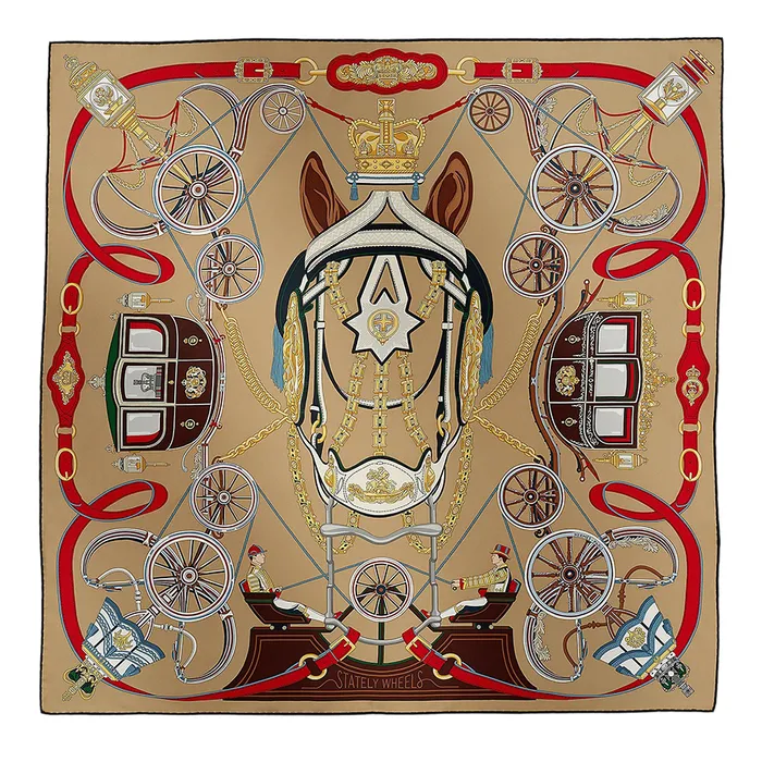 Khăn Lụa Nữ Hermès Stately Wheels Scarf 90x90cm Màu Nâu
