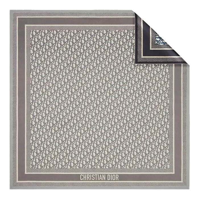 Khăn Phụ Kiện Nữ Dior Oblique Diortwin 90 Square Scarf Gray And Navy Blue Silk Twill 15DOB090I600_C810 Màu Xám Họa Tiết N-QL