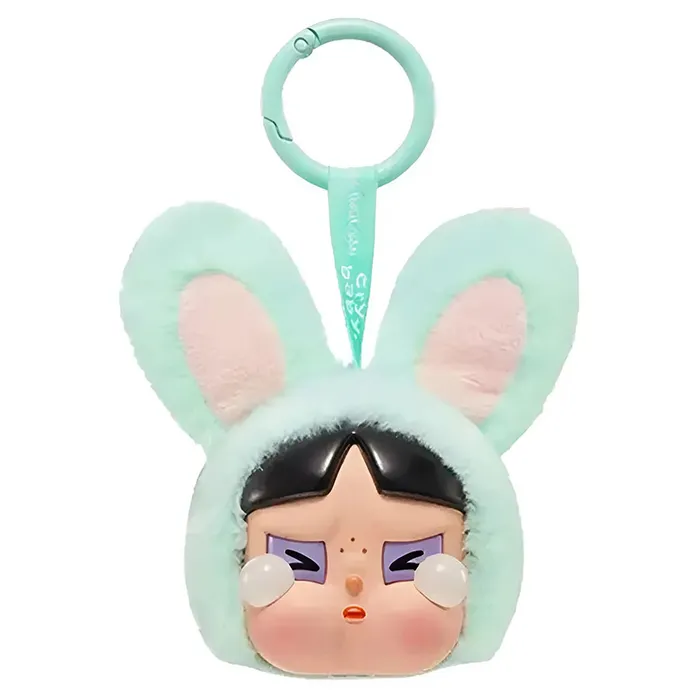 Móc Khóa Pop Mart Crybaby x Powerpuff Girls Series Vinyl Face Plush Blind Box Bunny Buttercup Màu Xanh