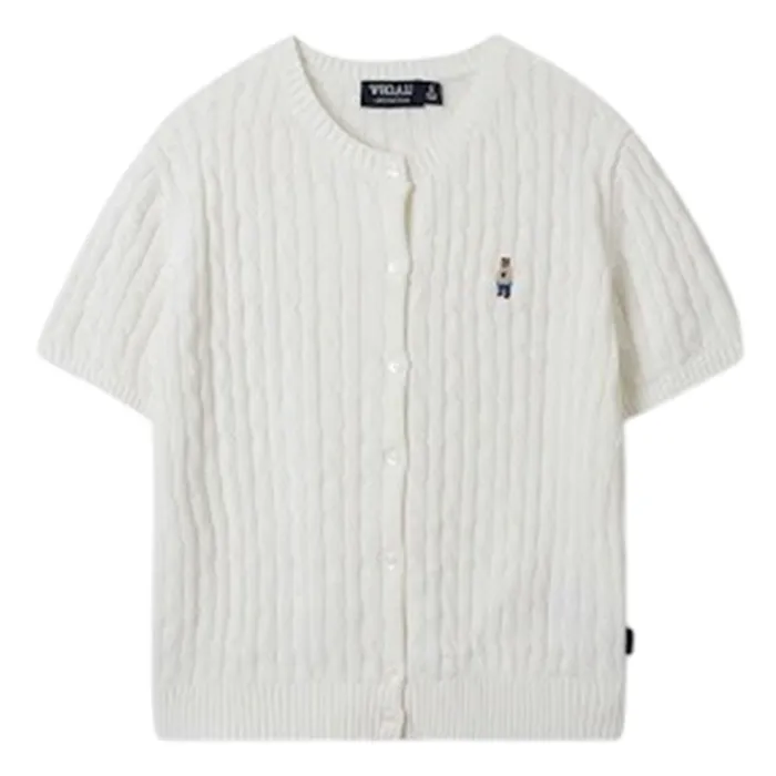 Áo Len Nữ WHOAU Cardigan Steve R-Neck Short Sleeve WHCKF2401F Ivory Màu Trắng Size M