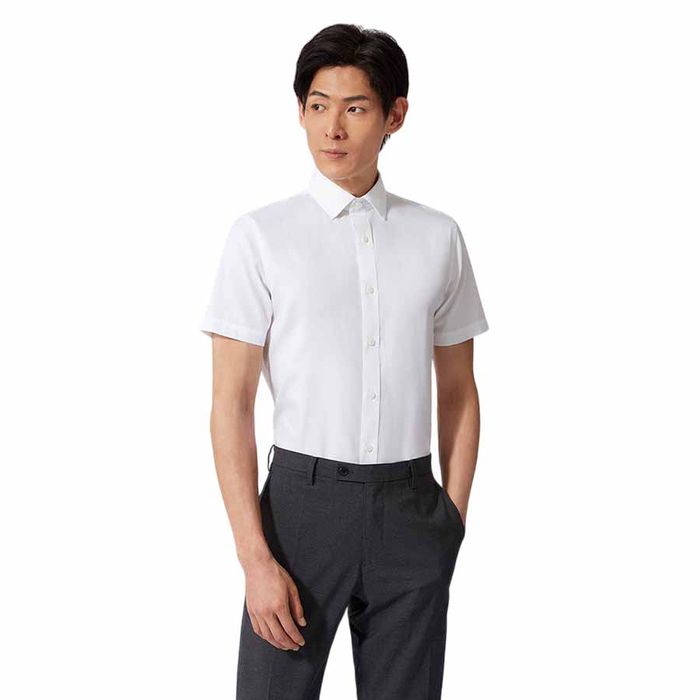 Áo Sơ Mi Cộc Tay Nam DETERMINANT 301 Dress Shirt Short White (Regular Fit) Màu Trắng Size 42